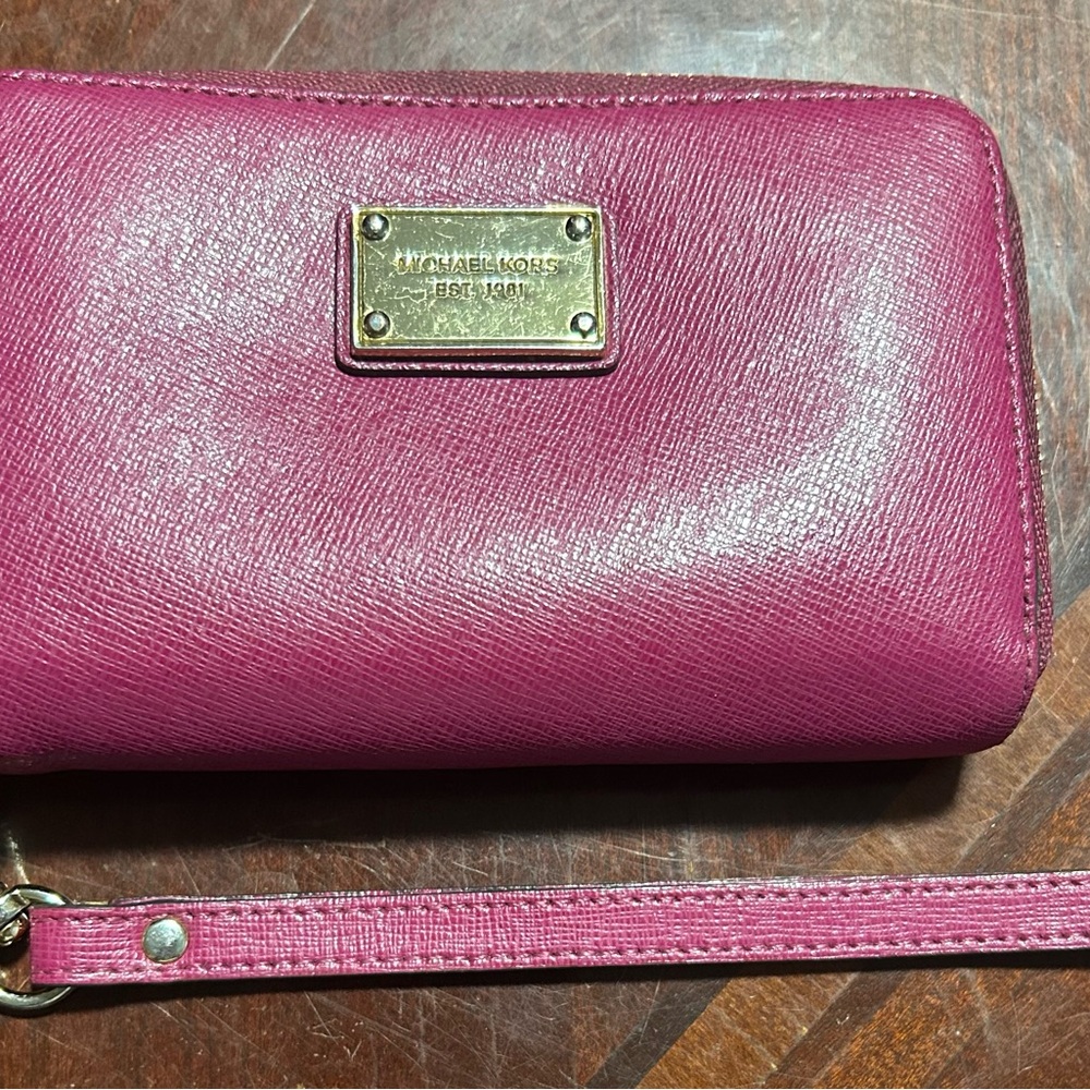 Michael Kors Fuchsia Wristlet with Gold Accents